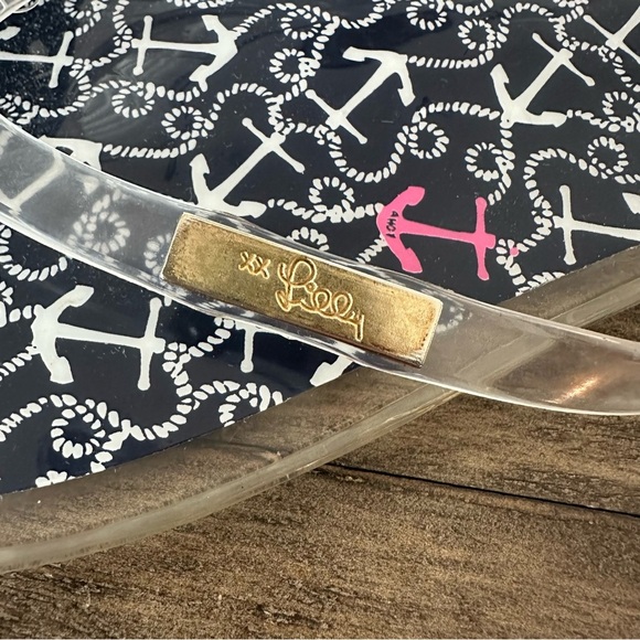 NWT Lilly Pulitzer size 9 Clear Shelly Jelly Sandals Flip Flops Navy Anchor New - Picture 5 of 7